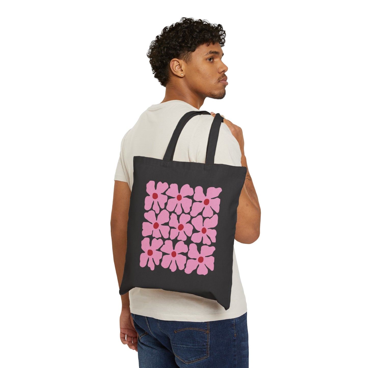 Pink Flowers Aesthetic Canvas Tote Bag