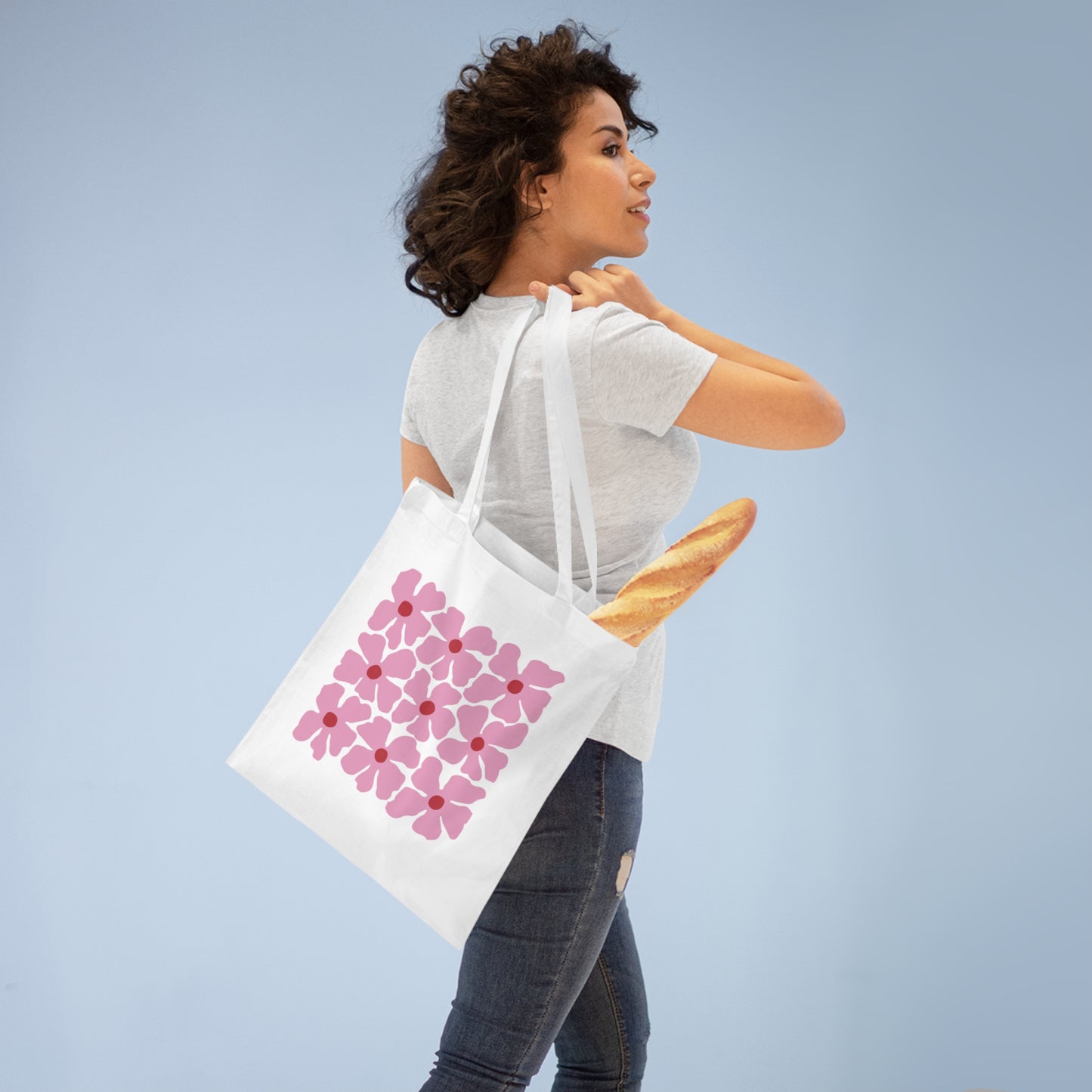 Pink Flowers Aesthetic Canvas Tote Bag