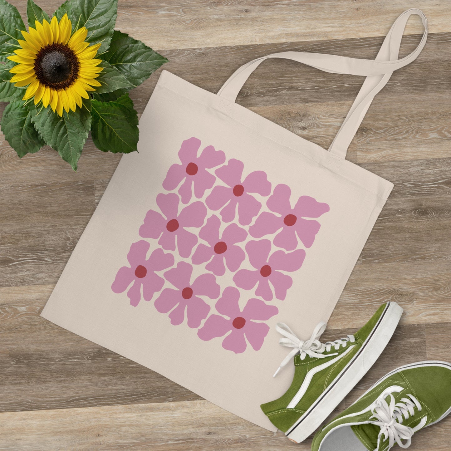 Pink Flowers Aesthetic Canvas Tote Bag